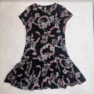 Hilo Hattie Hawaiian Maxi Muumuu Dress Short Sleeves Cruise Black Size Large USA